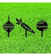 WADORN 3Pcs Vegetable Party Metal Decorative Garden Stakes, Onion Carrot Tomato Plant Label Signs...