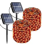 Joomer Orange Halloween Solar String Lights - 2 Pack Total 80FT 240LED Solar Fairy Lights, Waterp...