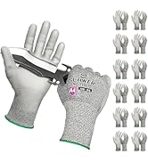 Schwer 12 Pairs ANSI A4 Cut Resistant Work Gloves, Cut Proof Gloves with PU Coating, Used for Met...