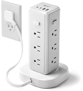 SUPERDANNY Tower Power Strip Surge Protector, Retractable Extension Cord | 4 Individual Switches,...