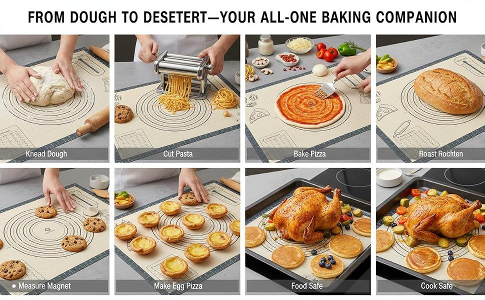 Extra Thick Silicone Mat for Baking Macaron, Bread, Pizza, Non Stick Pastry Mat for Dough Rolling