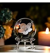 HDCRYSTALGIFTS 3D Engraving Flower Crystal Ball Paperweight with Silver-Plated Stand 60mm Glass D...