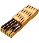 Knife Organizer Drawer Insert, In-Drawer Bamboo Wood Knife Block, Drawer Knife Storage Steak Knif...