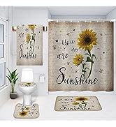 Mightree Bathroom Shower Curtains Sets 5 pcs, Waterproof Fabric Bathroom Curtain with 12 Hooks, T...