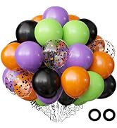 OuMuaMua 62PCS Halloween Party Balloons Decorations, 12 Inch Black Orange Green Purple Balloons C...