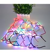 XIHAMA 10 PCS Cat Ears Headband Set, LED Cute Cat Light Up Ear Head Accessories for Women Girls K...