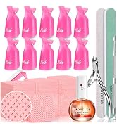 MORGLES Nail Polish Remover Kit with 300 Pcs Lint Free Wipes, Pink Nail Clips with 2 Pcs Files an...