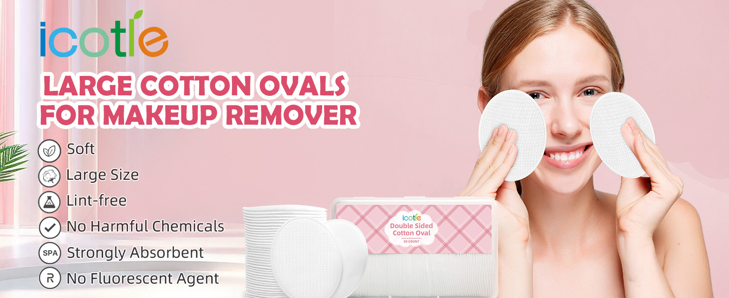 icotle Large Cotton Ovals for Makeup Remover