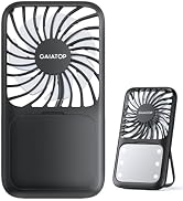 Gaiatop Portable Handheld Fan, 3 Speed LED Makeup Mirror with Light, Folding Stand for Desktop, R...
