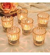 ComSaf Votive Candle Holders, 6 PCS Glass Candle Holders, Ribbed Tealight Candle Holder for Table...