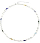 GABOX Handmade Pearl Necklace with Colorful Boho Beads, Unique Original Design Artisan Jewelry Ch...