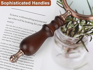 Magnifying Glass,10X Antique Copper Handheld with Wooden Handle and Real Glass