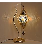 GOGERS Turkish Mosaic Table Lamp, Moroccan Style Swan Neck Bedside Lamp with Handmade Glass Shade...