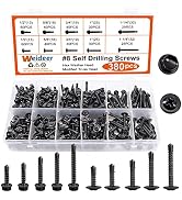weideer 380pcs #8 Self Drilling Screws Self Tapping Tek Screws Assortment Kit Black Oxide Hex Was...