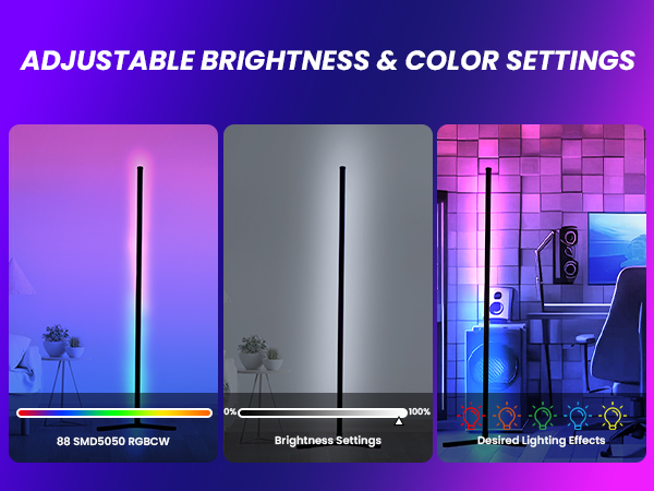 Light settings in corner floor lamp