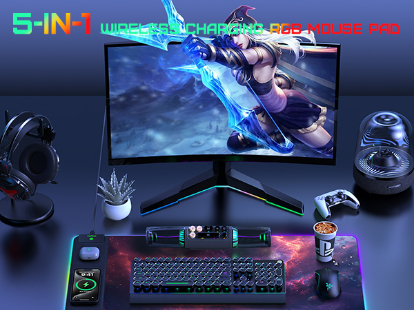 5-in-1 wireless charging rgb mouse pad