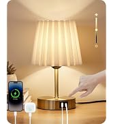 GOEBLESON Small Bedside Table Lamp, Touch Dimmable Table Lamp with USB Ports, Nightstand Lamp wit...