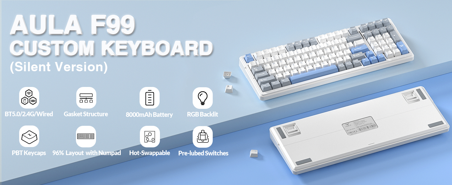 aula f99 silent mechanical keyboard wireless keyboard pc gaming keyboards quiet with numpad