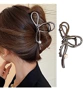 Large Hair Claw Clips Metal Black Bow Hair Clips with White Pearls Design Non-Slip Hair Jaw Clips...