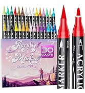 30 Colors Dual Tip Acrylic Paint Markers,Fine Tip and Brush Tip Permanent Acrylic Paint Pens For ...