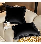 KKJIAF Black Velvet Throw Pillow Covers 18 x 18 Inch Set of 2, Ruffle Euro Pillow Shams Velvet Sq...