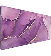 Purple Marble Desk Mat 35.4x15.7 Inch, Large Extended Mouse Pad with Gold Fluid Art Design, Non-S...