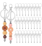 CXIIPOL 30 Pack Beadable Keychains Bars DIY Blank Beadable Keychains Metal Beaded Keychain Sliver...
