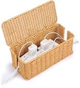 YECAYE Handwoven Rattan Style Cable Management Box, Decorative Storage Cord Organizer Box for Pow...