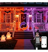 suddus Curtain Lights Outdoor,Curtain Lights for Halloween,Purple and Orange