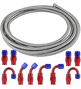 6AN PTFE Fuel Line Kit, 3/8" E85 Stainless Steel Braided Oil Fuel Gas Hose with 10pcs AN6 Fitting...