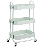 Basics 3-Tier Metal Rolling Utility Cart, Storage Organizer, Multi-Functional Kitchen Isla...