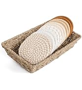 Boho Coasters for Drinks with Seagrass Basket Holder Set,12 Pcs Handmade Woven Absorbent Insulati...