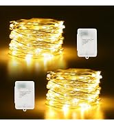 Timer Fairy Lights Battery Operated 2 Pack 16.4Ft 50 LEDs Silver Copper Wire Twinkle String Light...