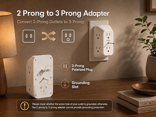 WRXDMC 2 Prong to 3 Prong Outlet Adapter, Multi Plug Outlet Extender, 1875W