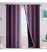 Yakamok Purple 100% Blackout Curtains for Bedroom,Ombre Room Darkening Curtains for Living Room G...