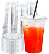 NEEBAKE 150 Sets 9 oz Disposable Plastic Cups With Lids - Clear Drinking Cups, Plastic Cups for I...