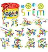 STEM Building Toys for Kids - 250 Pcs Tubular Pipe & Spout Interlocking Construction Set | Toddle...