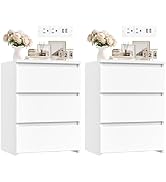 FOTOSOK White Nightstand Set of 2, 26" H White Night Stand with Charging Station, Nightstand Set ...