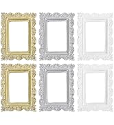 Dollhouse Miniature Picture Frames 6pcs - Vintage Resin Photo Wall Hanging Ornate Antique Rectang...
