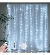 HOLITS Fairy Curtain Lights Upgraded Tangle-Free Cool White USB Plug in 8 Modes String Hanging Li...