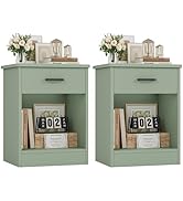 FOTOSOK Nightstand Set of 2, 2-Tier Side Table with Drawer and Storage Shelf, Bedside Table End T...