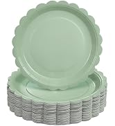 Goodlluck 50 Pcs Sage Green Paper Plates 7 Inch Scalloped Disposable Dessert Plates, Small Appeti...