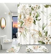 CedarShin Flower Bathroom Set with Shower Curtains and Rugs | 120gsm Bathroom Curtain Set with Br...