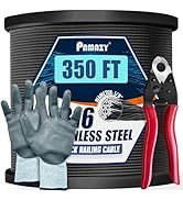 350FT 1/8” Black T316 Stainless Steel Deck Cable Railing Kit with Cutter & Gloves, 7x7 Strands Co...