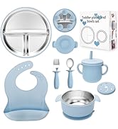 MISSLILI Stainless Steel Kids Plates and Bowls Set with Suction, Divided Baby Plate and Toddler B...