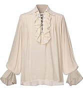 GRACEART Men Pirate Shirt Women Vampire Renaissance Shirts Victorian Ruffled Medieval Costume Cot...