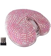 Wireless Mouse Bluetooth Cute Bling Diamond-Encrusted Pink Heart Shape Computer Mice with LED Lig...