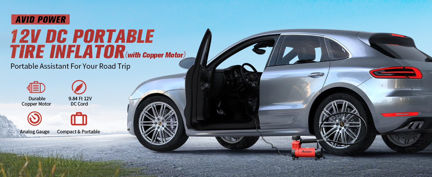 Avid Power 12V DC portable tire inflator