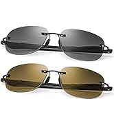 MIRYEA 2 Pairs Rimless Bifocal Reading Glasses UV Protection Sunglasses Anti Blue Light Blocking ...