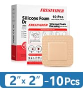 FRESINIDER Silicone Foam Dressing with Adhesive Border, 10 Pack, 2” x 2” Small Foam Wound Dressin...